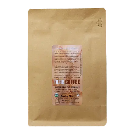 Herb Coffee 8 oz Organic Coffee, Roasted Chicory and Dandelion Roots, and Lion's Mane Mushroom Blend (ground, low caffeine)