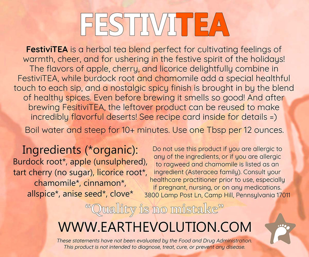 FestiviTEA 6 oz Herbal Mulled Tea Blend for Cheer and Cozy Feelings