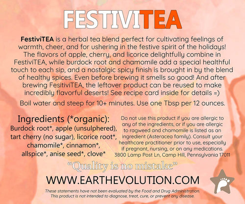 FestiviTEA 6 oz Herbal Mulled Tea Blend for Cheer and Cozy Feelings