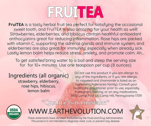 FruiTEA 4 oz Organic Herbal Tea Blend for Pleasure, Immunity, and Wellness