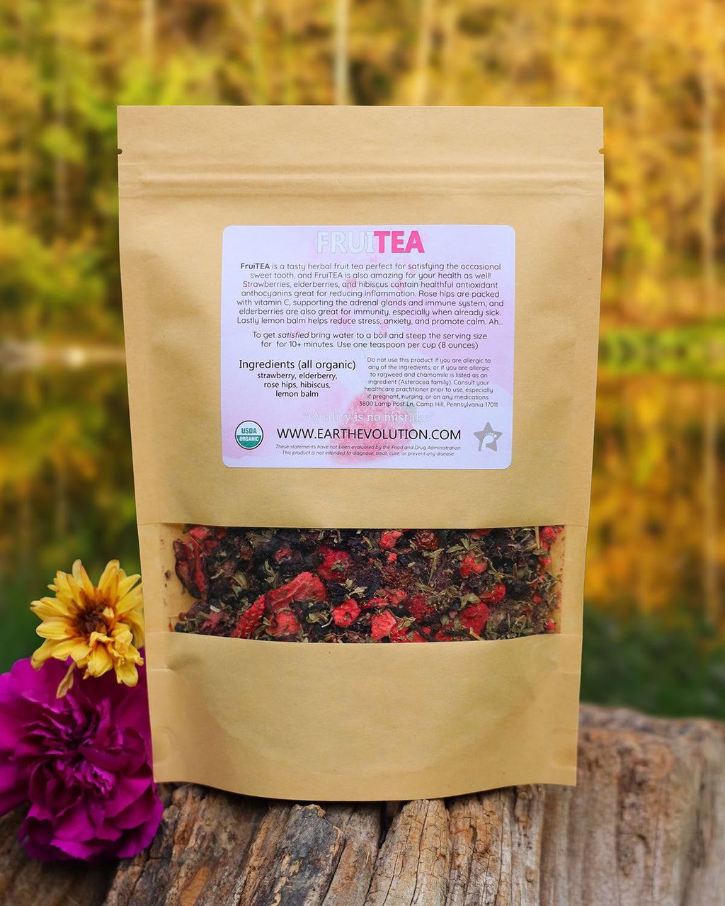 FruiTEA 4 oz Organic Herbal Tea Blend for Pleasure, Immunity, and Wellness