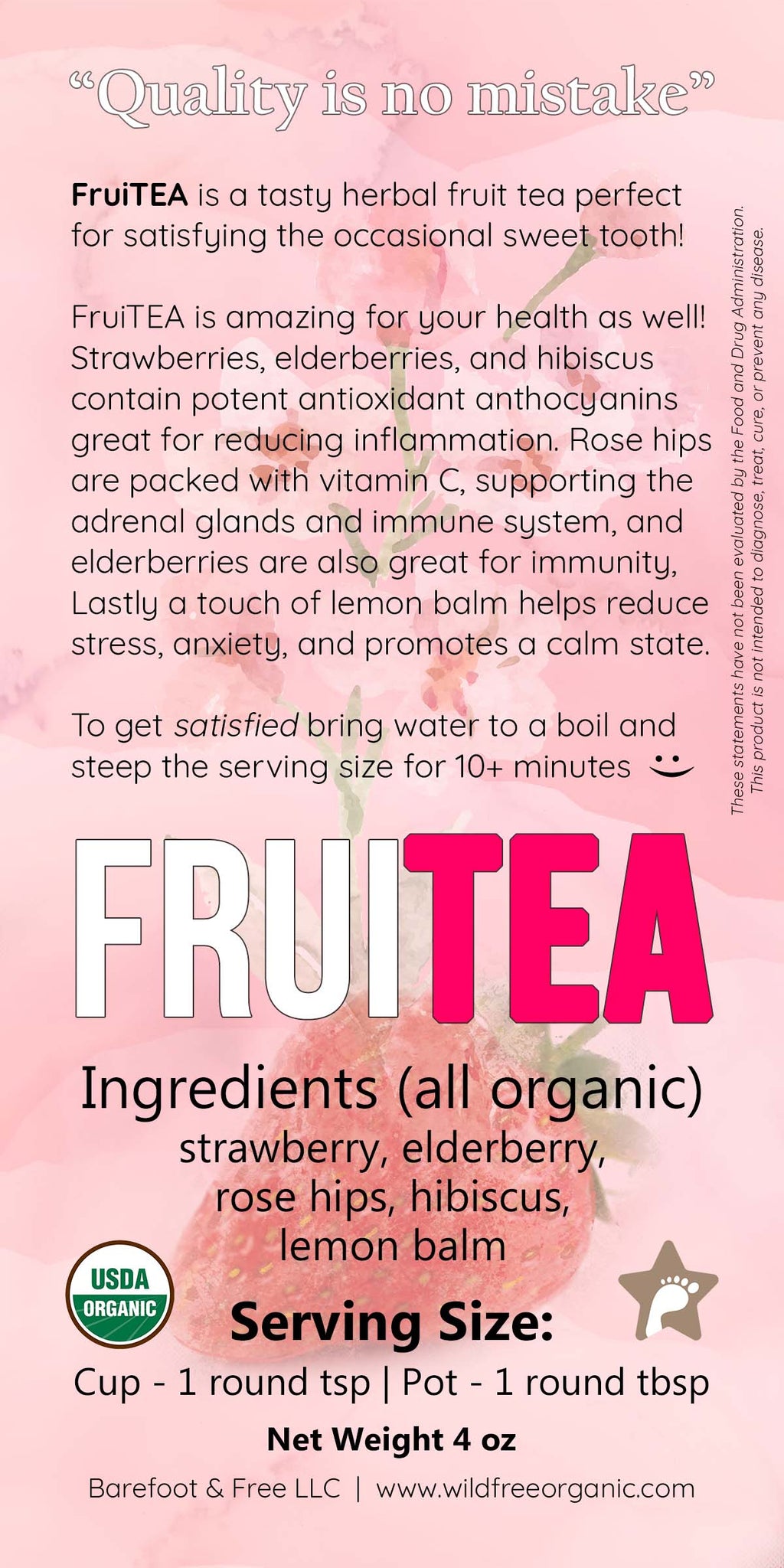 FruiTEA 4 oz Organic Herbal Tea Blend for Pleasure, Immunity, and Wellness