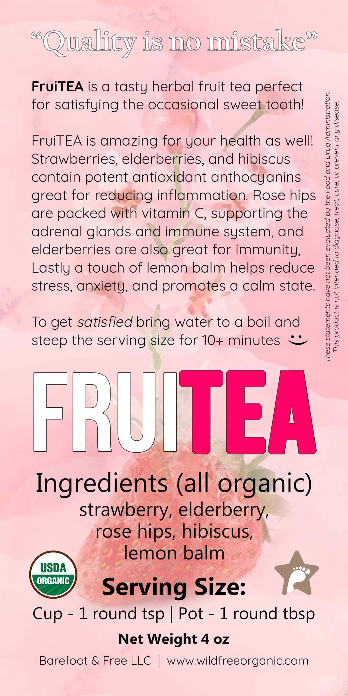 FruiTEA 4 oz Organic Herbal Tea Blend for Pleasure, Immunity, and Wellness