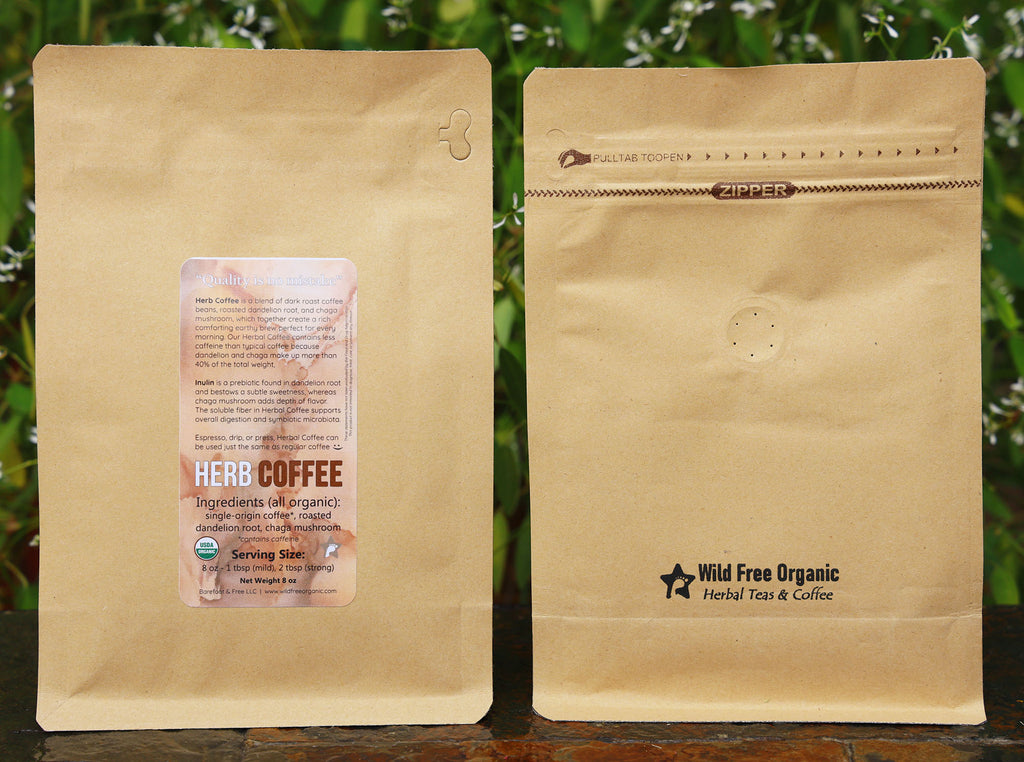 Herb Coffee 8 oz Organic Coffee, Roasted Chicory and Dandelion Roots, and Lion's Mane Mushroom Blend (ground, low caffeine)