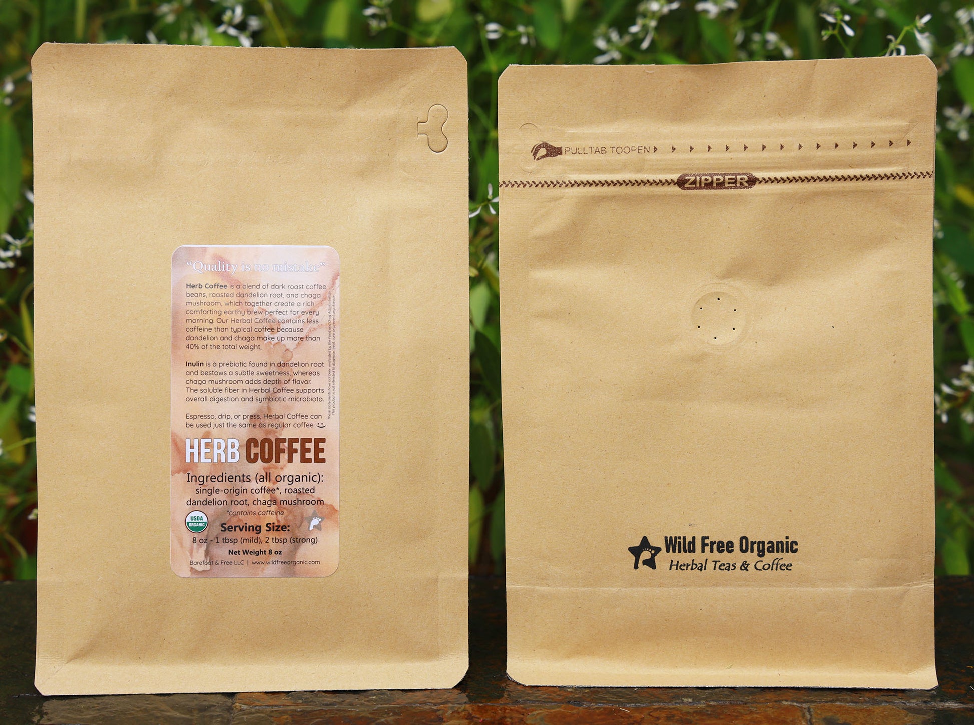 Herb Coffee 8 oz Organic Coffee, Roasted Chicory and Dandelion Roots, and Lion's Mane Mushroom Blend (ground, low caffeine)