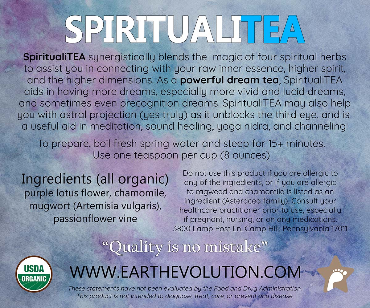SpiritualiTEA 4 oz Organic Herbal Tea Blend for Sleep, Dreams, Meditation, and Astral Travel