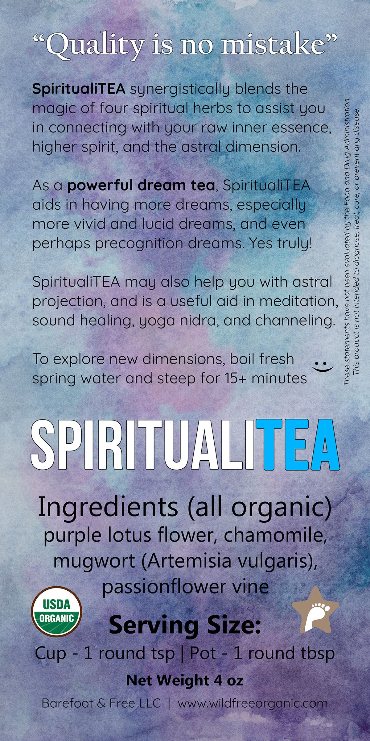 SpiritualiTEA 4 oz Organic Herbal Tea Blend for Sleep, Dreams, Meditation, and Astral Travel