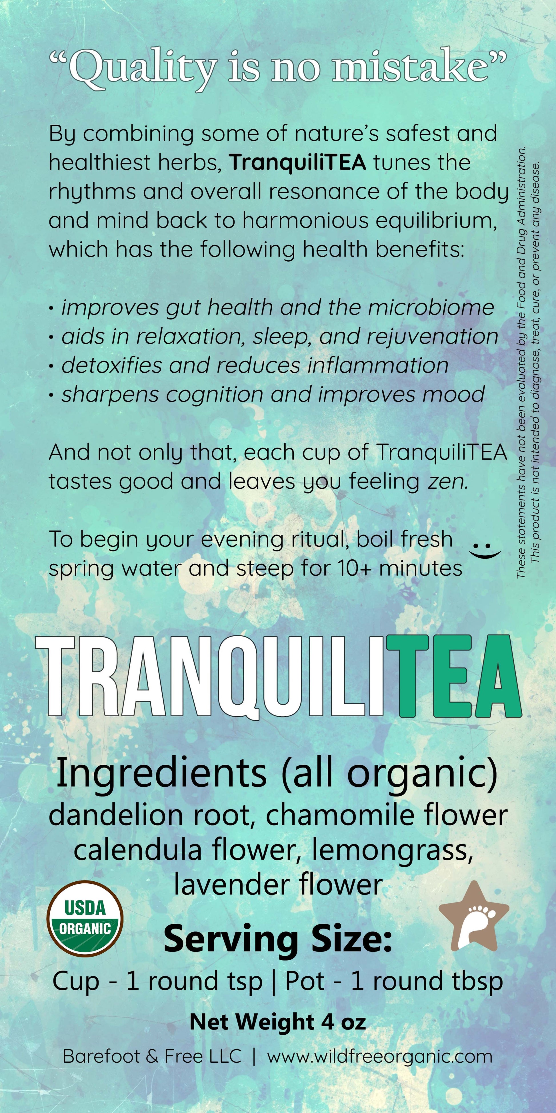 TranquiliTEA 4 oz Herbal Tea Blend for Gut Health, Calm, and Relaxation