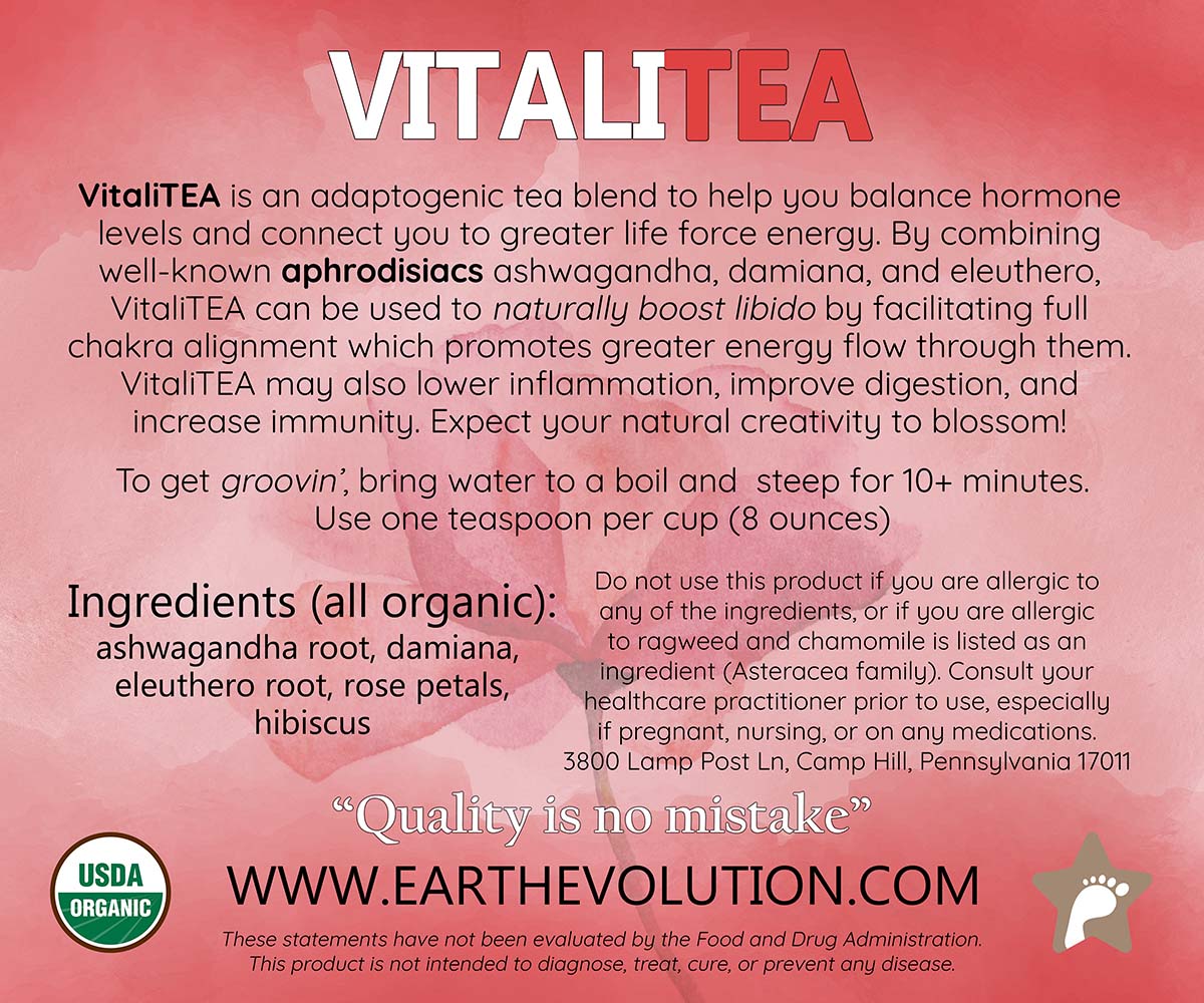 VitaliTEA 4 oz Organic Herbal Tea Blend for Life Force Energy
