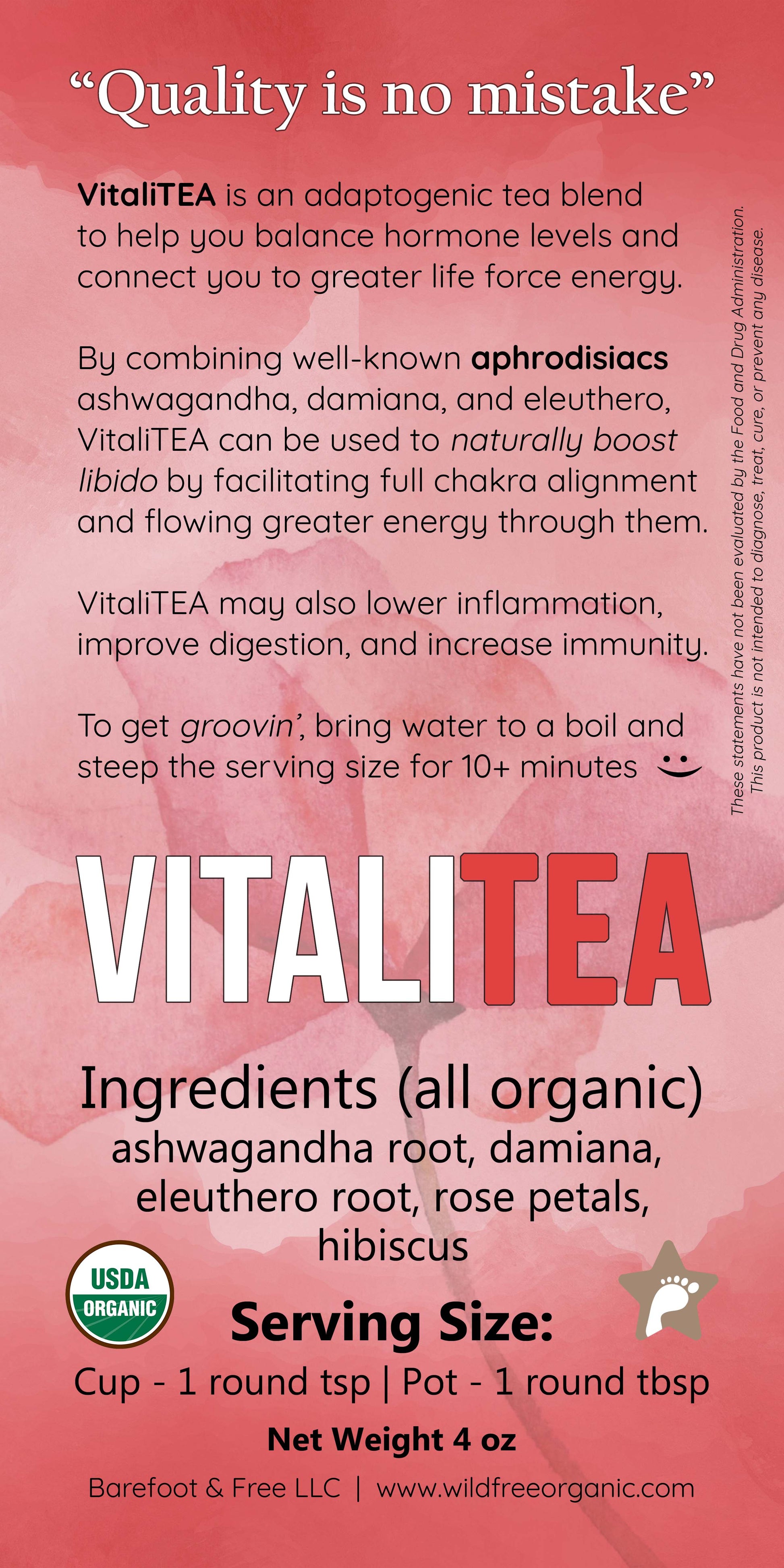 VitaliTEA 4 oz Organic Herbal Tea Blend for Hormone Balance, Sensuality, and Libido